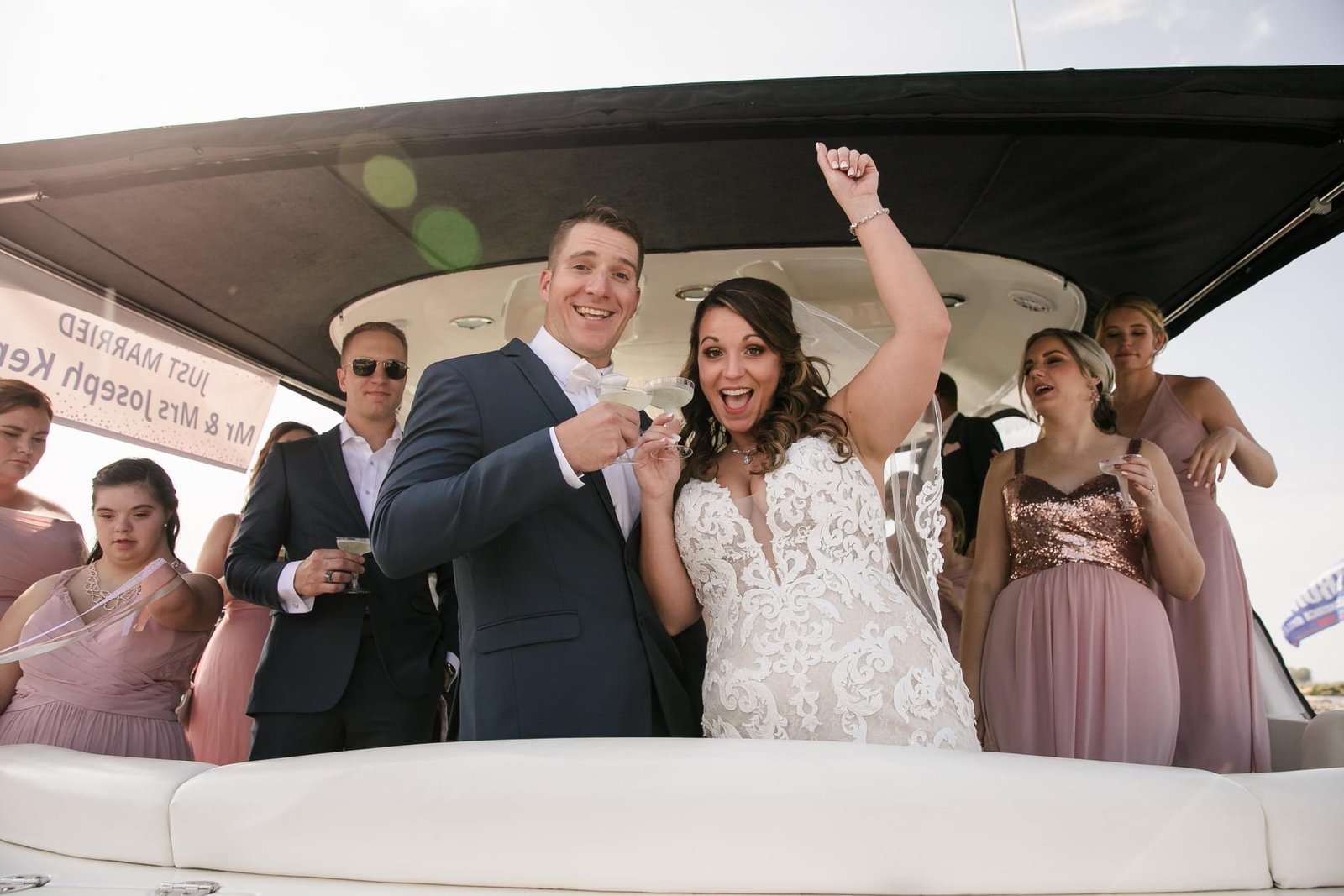 newlyweds celebrate on private yacht
