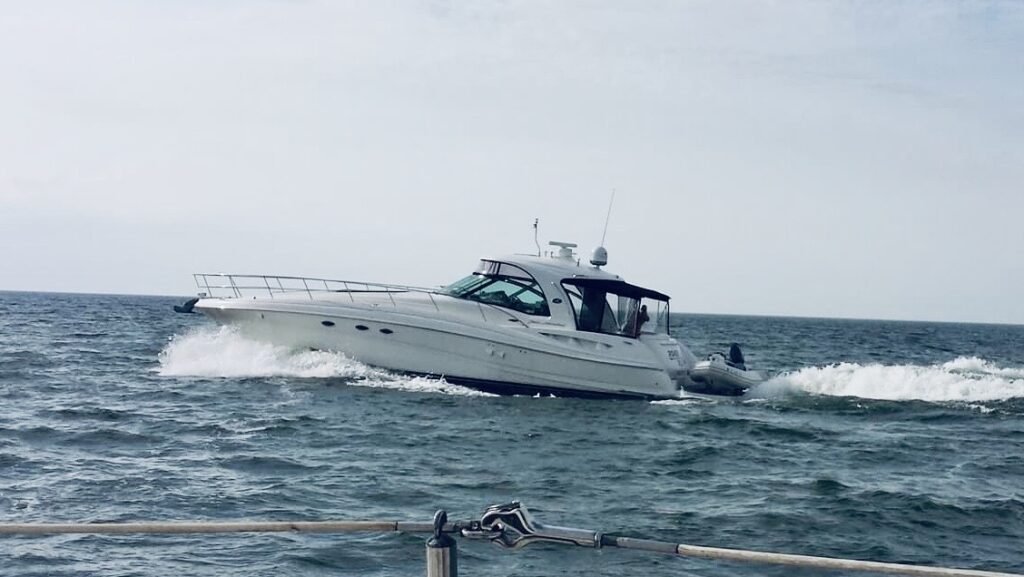 yacht travels along lake erie